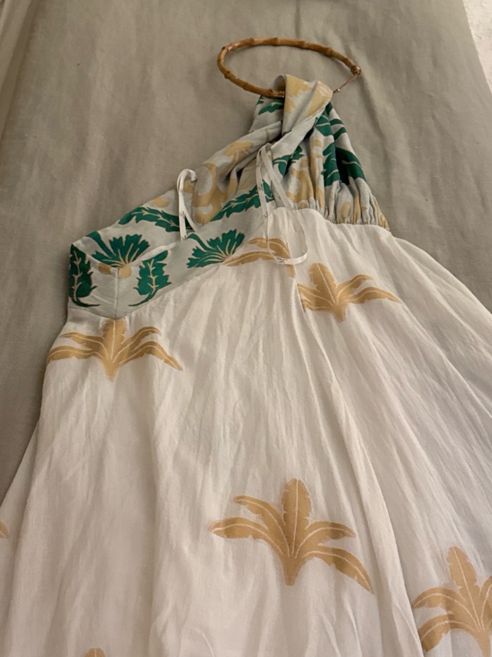 Tropical Green & Cream Halter Maxi Dress - Picture 2 of 6